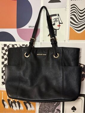 Michael Kors Black Pebbled Leather Tote with Gold Hardware